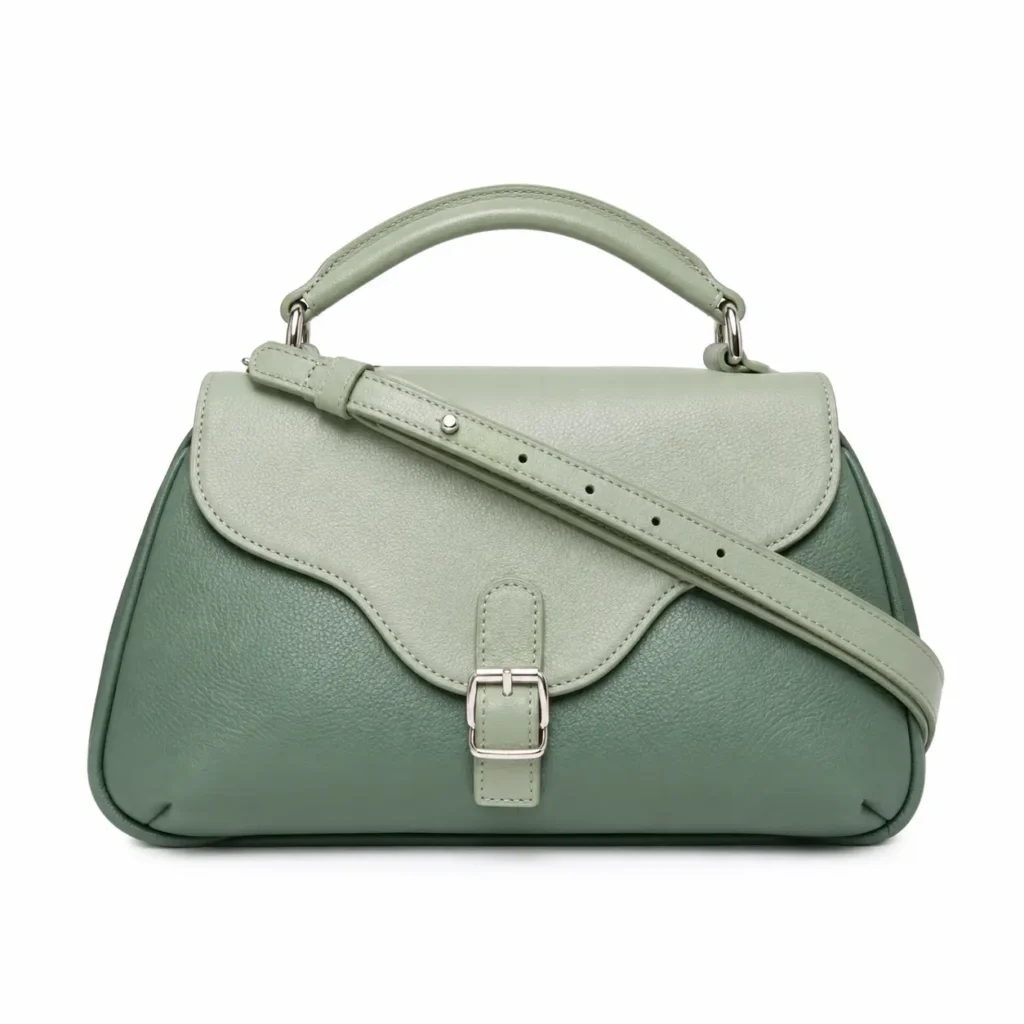 toteza green leather top handle handbag
